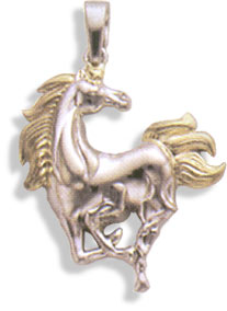 Sterling Silver & 14 KT Gold Large Silver Horse Pendant
